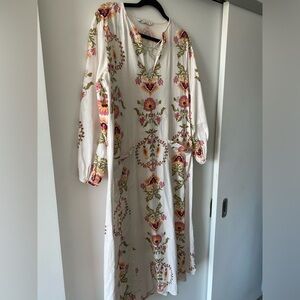 Zara White Boho Floral Long Sleeve Dress
